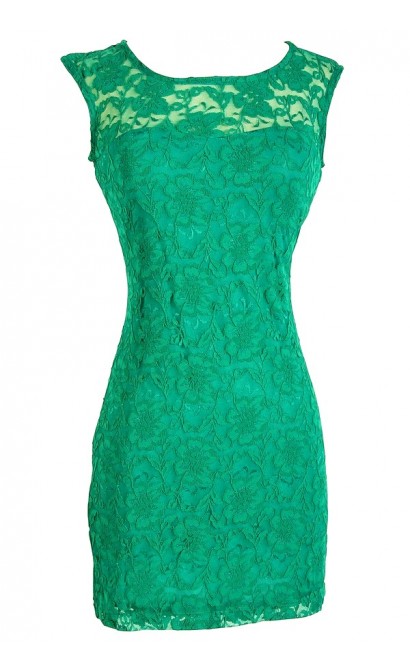 Bold Floral Lace Fitted Dress in Bright Green